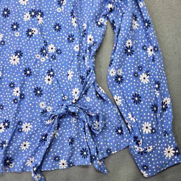 Talbots Shirt Womens Large Blue Daisy Floral Wrap Blouse Top Boho Preppy Casual - Picture 2 of 13